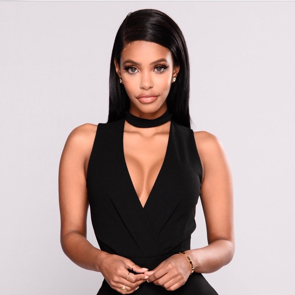 Fashion Nova Black jumpsuit with plunge deep V